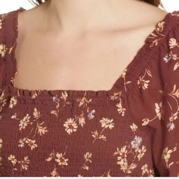 Madewell Lucie Smocked Square Neck Peplum Floral Blouse Size 6 New - Picture 3 of 9